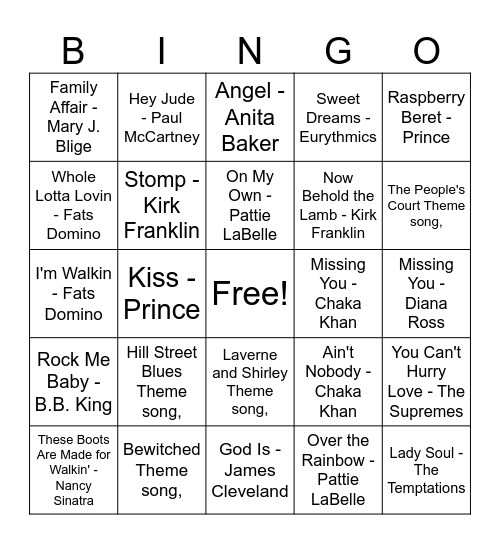 MUSIC Bingo Card