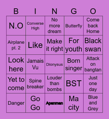 BTS Surprise Bingo Card