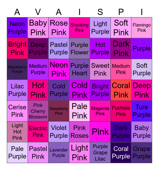 Ava is Pink 🩷 vs Jessica is Purple 💜 * Bingo Card