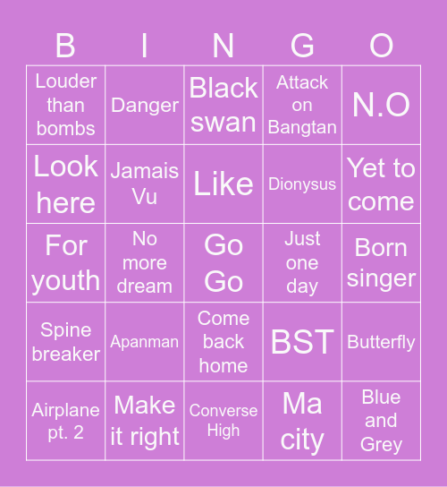 BTS SURPRISE Bingo Card