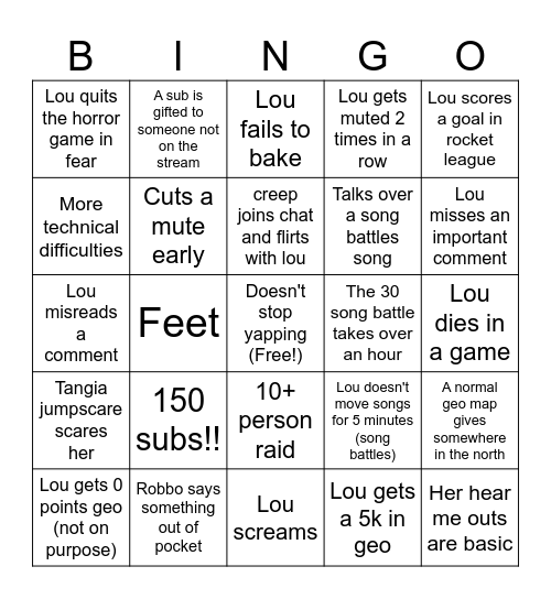 Louser bingo Card