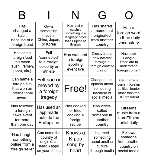 Global Village Bingo Card