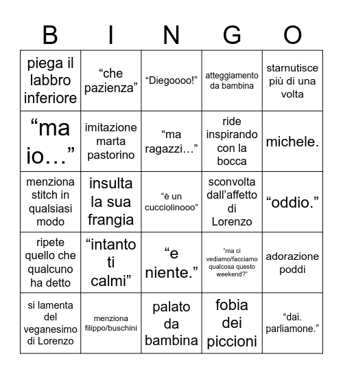 CAROLINA Bingo Card