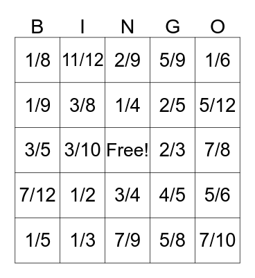 Equivalent Fraction Bingo Card