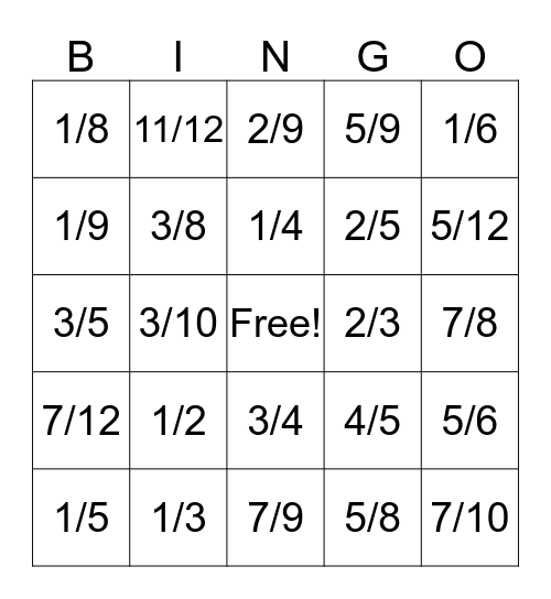 Equivalent Fraction Bingo Card