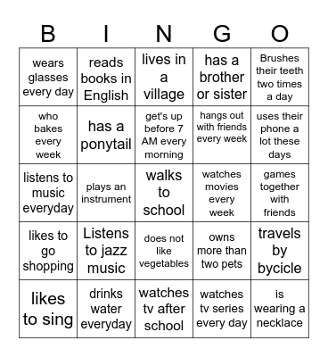Find somenone who Bingo Card