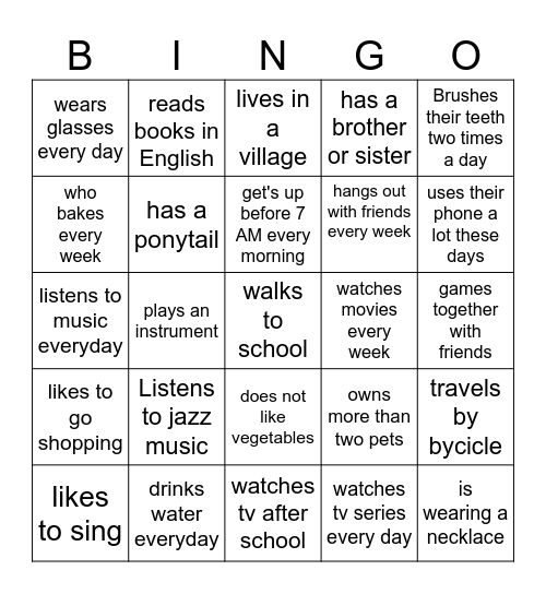 Find somenone who Bingo Card