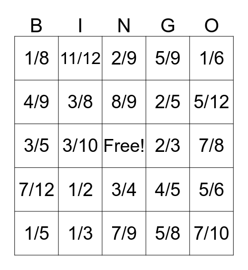 Equivalent Fraction Bingo Card