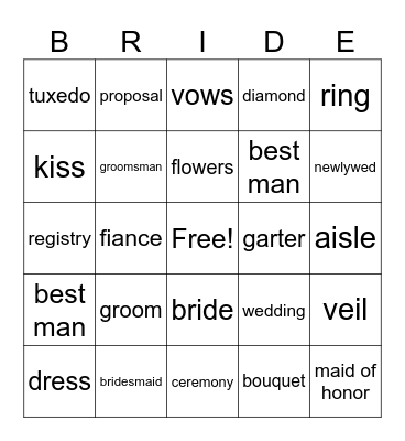 Bridal Shower BINGO Card