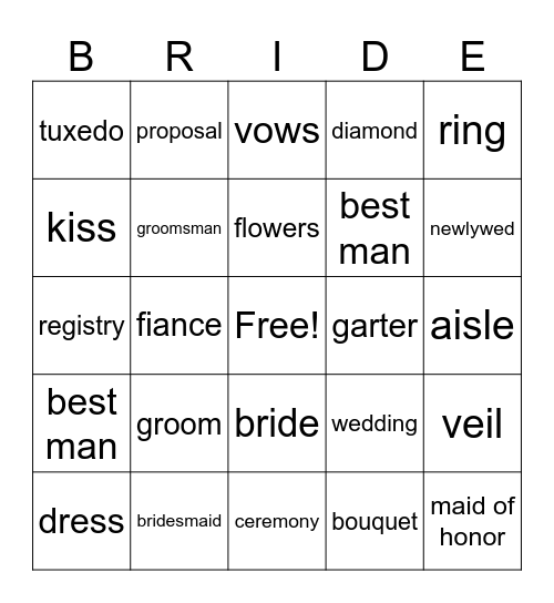Bridal Shower BINGO Card