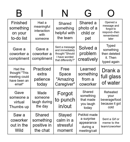 HIVE 5: Caregiver BINGO Edition Bingo Card
