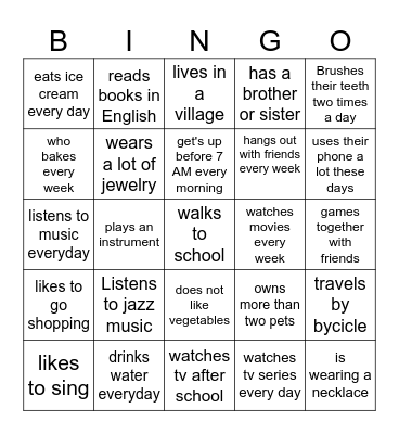 Find somenone who Bingo Card