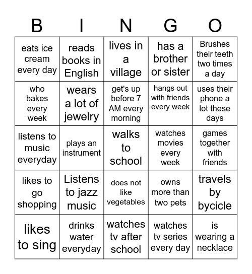 Find somenone who Bingo Card
