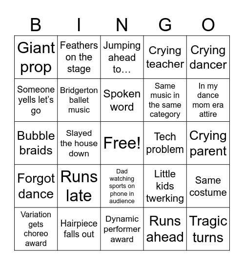 Competition Bingo Card