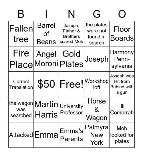 Joseph Receives the Plates Bingo Card