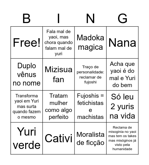 Lésbica chata do twitter Bingo Card