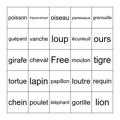 French Bingo Card