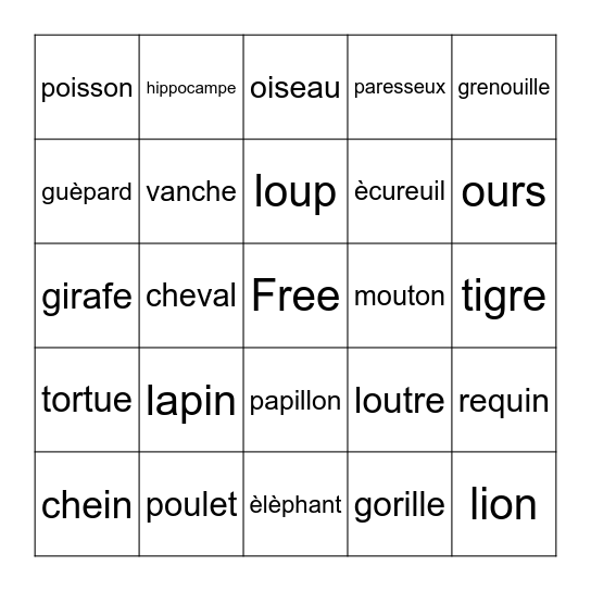 French Bingo Card