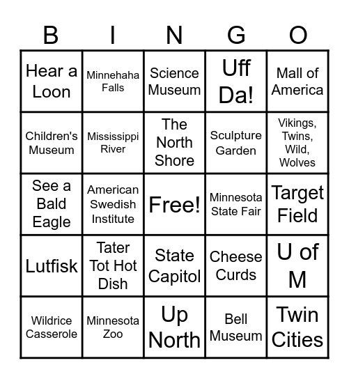 Minnesota! Bingo Card