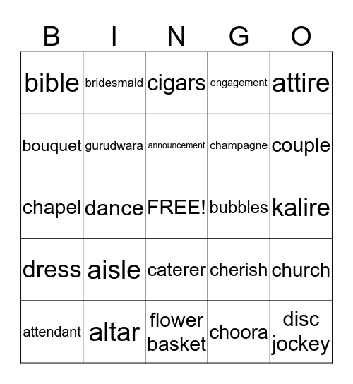 Jaskirat's Bridal Shower Bingo Card