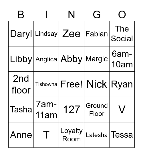 Hilton Garden Inn Bingo Card