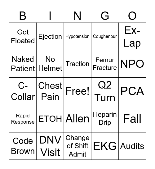 Trauma BINGO! Bingo Card