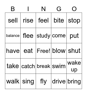 Simple Past Tense Verbs Bingo Card