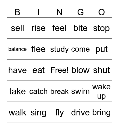 Simple Past Tense Verbs Bingo Card