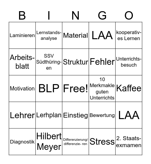 PÄDAGOGEN Bingo Card