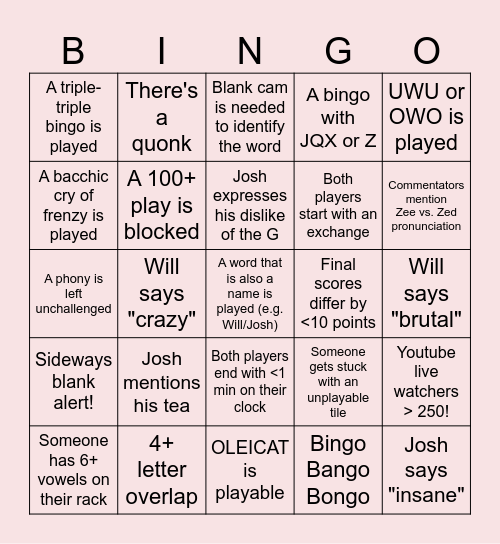 MGI 2026 Livestream Bingo Card