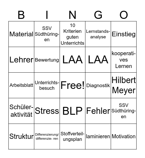PÄDAGOGEN Bingo Card