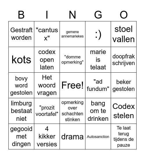 Cantus Bingo Card