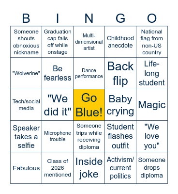 SMTD Graduation Bingo Card