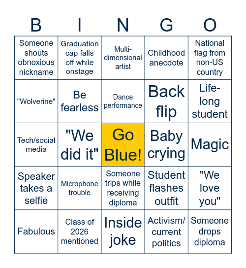 SMTD Graduation Bingo Card
