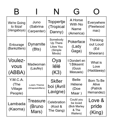 Zomerborrel muziekbingo Card