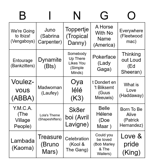 Zomerborrel muziekbingo Card