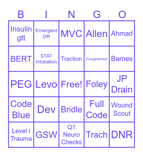 Nurses Week Bingo Card