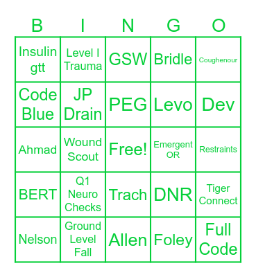 Nurses Week Bingo Card