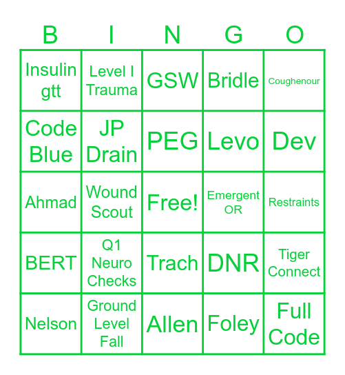 Nurses Week Bingo Card