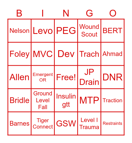 Nurses Week Bingo Card