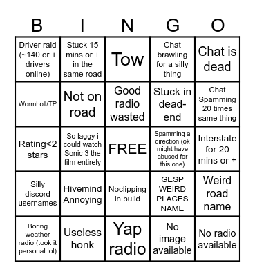 Annoying Things Bingo Card