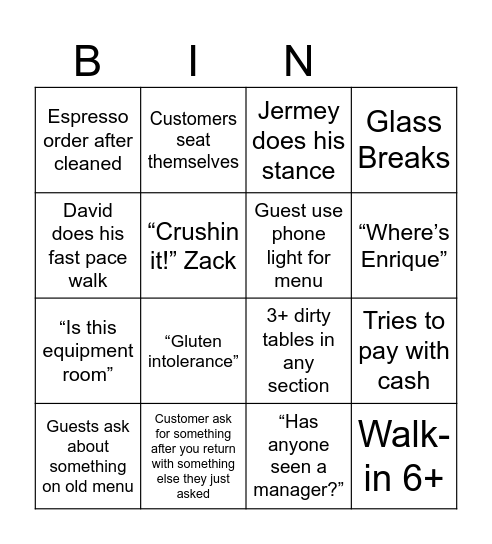 Server Bingo Card