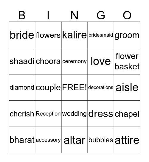 Jaskirat's Bridal Shower Bingo Card