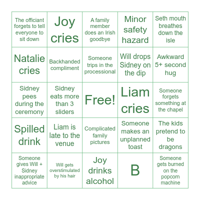 Will + Sidney’s Wedding Day Bingo Card