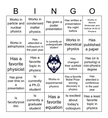 SPS Colloquium Bingo Card