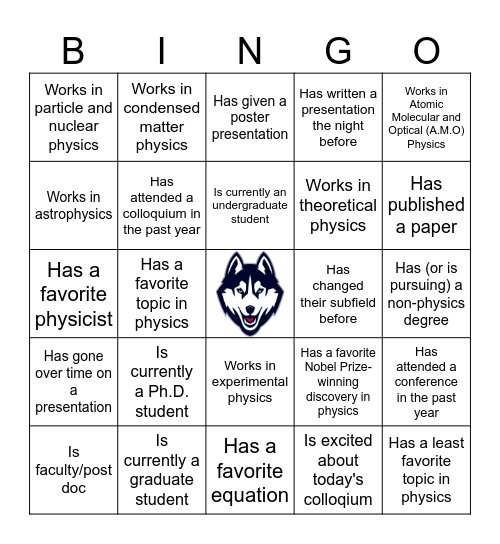 SPS Colloquium Bingo Card