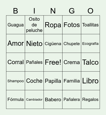 Baby shower Bingo Card