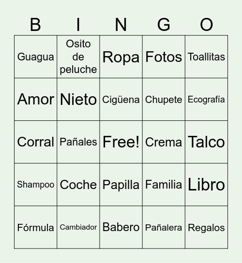 Baby shower Bingo Card