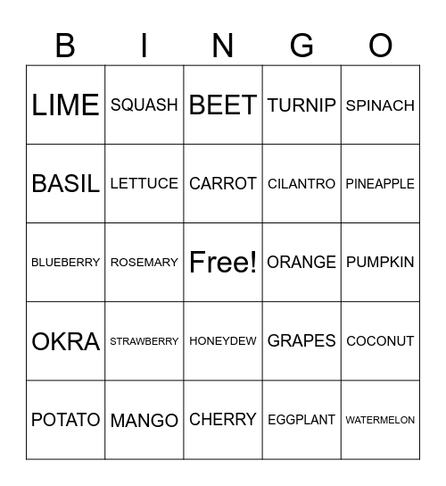 GARDEN BINGO Card