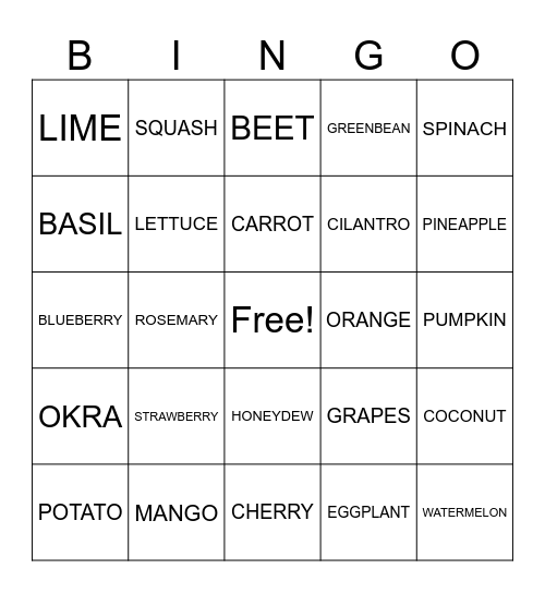 GARDEN BINGO Card